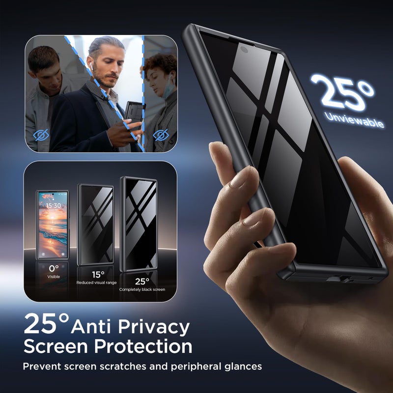 TONGATE محفظة TONGATE لحافظة Z Fold 7 مع واقي شاشة خصوصية، [حامل 4 بطاقات][مضاد للتجسس] مع حامل كبير مدمج وغطاء كاميرا منزلق Z7 حافظة هاتف مضادة للصدمات لجهاز Samsung Galaxy Z Fold 7 2025 8"، أسود - Image 3