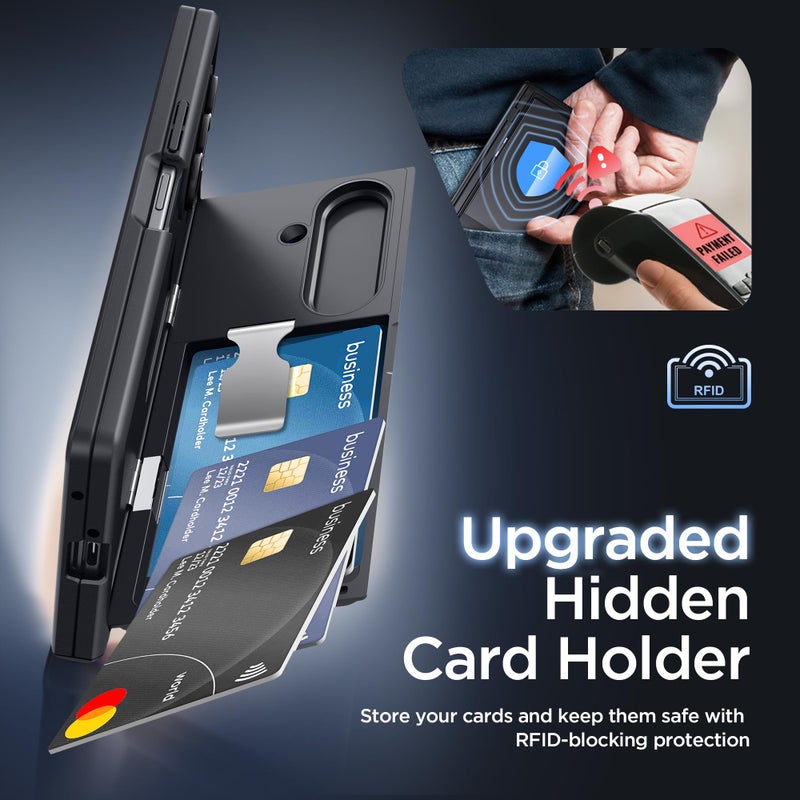 TONGATE محفظة TONGATE لحافظة Z Fold 7 مع واقي شاشة خصوصية، [حامل 4 بطاقات][مضاد للتجسس] مع حامل كبير مدمج وغطاء كاميرا منزلق Z7 حافظة هاتف مضادة للصدمات لجهاز Samsung Galaxy Z Fold 7 2025 8"، أسود - Image 4