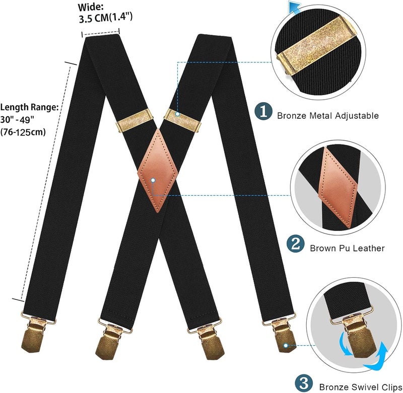 MENDENG Store Suspenders for Men Heavy Duty Swivel Hooks Retro X-Back Adjustable Brace - Image 2