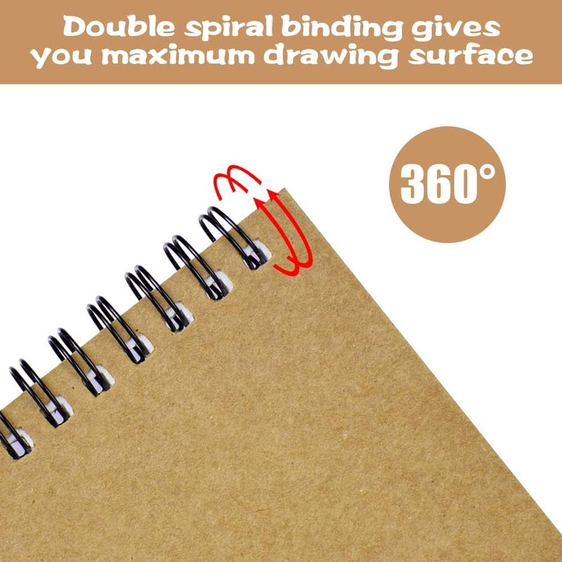 ARTISTERY Drawing Pad,A5 Spiral Bound Sketchbook, 140gsm Drawing Paper,Wire Bound, Spiral, Drawing, Sketching, Acid-Free Paper, Dry Media, Mandala Art, Graphite, Charcoal,50 PGS/ 25 Sheets  - Image 4