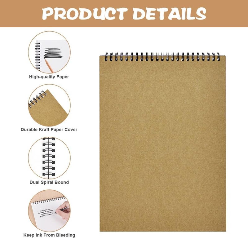 ARTISTERY Drawing Pad,A5 Spiral Bound Sketchbook, 140gsm Drawing Paper,Wire Bound, Spiral, Drawing, Sketching, Acid-Free Paper, Dry Media, Mandala Art, Graphite, Charcoal,50 PGS/ 25 Sheets  - Image 3