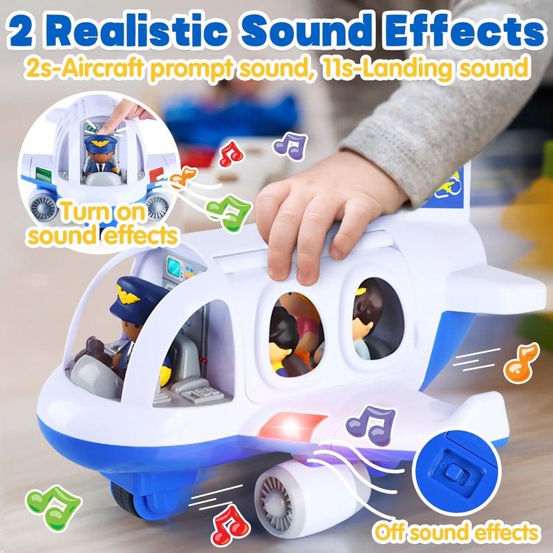 PLAY Airplane Toy for Kids - Toddler Airplane Toys Travel Plane Toys for Kids 2+ Years Old with Small Figures & Baggage Carrier, Musical Toy Airplane with Lights for Boys Girls Gifts Birthday (Blue) - Image 4