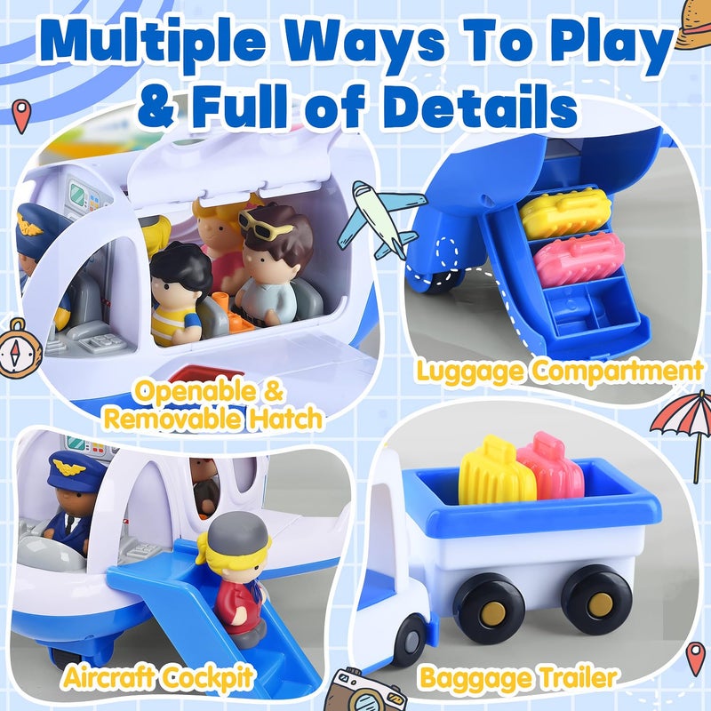 PLAY Airplane Toy for Kids - Toddler Airplane Toys Travel Plane Toys for Kids 2+ Years Old with Small Figures & Baggage Carrier, Musical Toy Airplane with Lights for Boys Girls Gifts Birthday (Blue) - Image 3