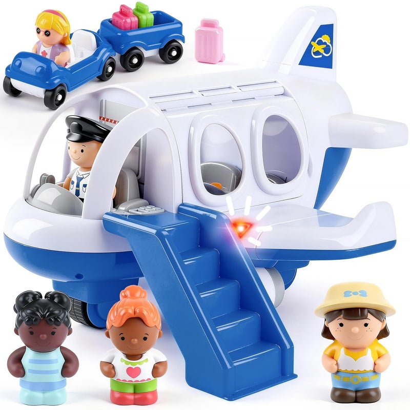 PLAY Airplane Toy for Kids - Toddler Airplane Toys Travel Plane Toys for Kids 2+ Years Old with Small Figures & Baggage Carrier, Musical Toy Airplane with Lights for Boys Girls Gifts Birthday (Blue) - Image 1
