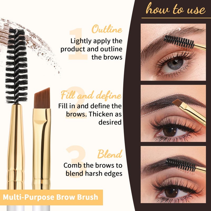 Docolor Eyebrow Brush Duo Eyebrow Spoolie Professional Angled Eye Brow Brush Perfect for Lining and Shaping Brows, Spoolie for Brows or Lashes White - Image 3