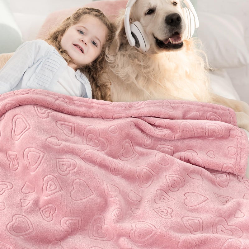 BORITAR Baby Blanket with Heart Design for Girls Ultra Soft Fleece Warm and Lightweight Blankets for Infant Toddler Newborn, 30x40 Inch, Blush Pink - Image 2