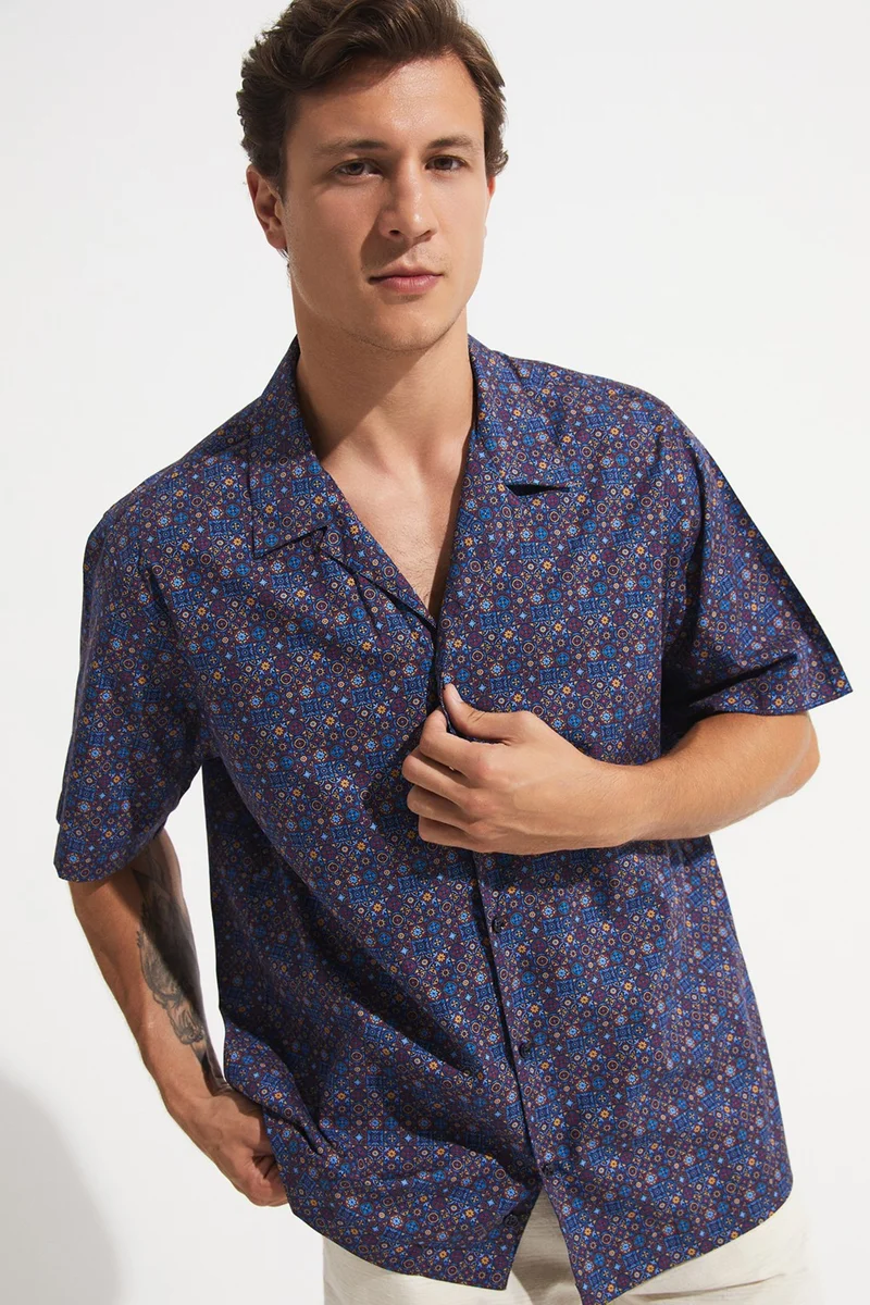 جون Exclusive Men's Oversize Short Sleeve Patterned Shirt