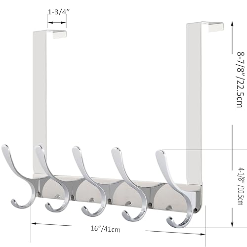 WEBI Over The Door Hook 5 Coat Hooks,Over The Door Towel Rack,Door Hanger Over Door Coat Rack for Hanging Towels,Clothes,Bathroom,Chrome - Image 5