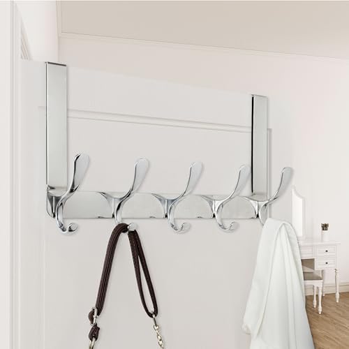 WEBI Over The Door Hook 5 Coat Hooks,Over The Door Towel Rack,Door Hanger Over Door Coat Rack for Hanging Towels,Clothes,Bathroom,Chrome - Image 4