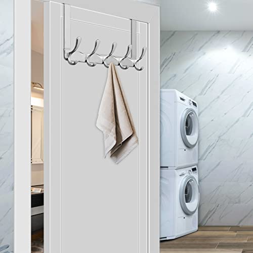 WEBI Over The Door Hook 5 Coat Hooks,Over The Door Towel Rack,Door Hanger Over Door Coat Rack for Hanging Towels,Clothes,Bathroom,Chrome - Image 2