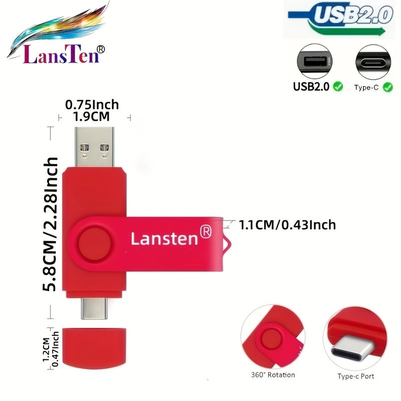 ذاكرة USB سعة 16 جيجابايت من Lansten، محرك أقراص USB C مزدوج USB 2.0، أسود، لتخزين الصور - Image 4