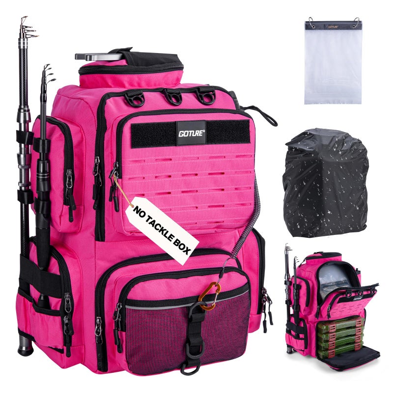 Goture Fishing Backpack 900D WaterResistant Tackle Backpack with Rod Holders 45L Large Fishing Bag Storage Gear Tackle Bag with 8 Lure Pockets Rain Cover for Camping HikingWithout Tackle Box - Image 2