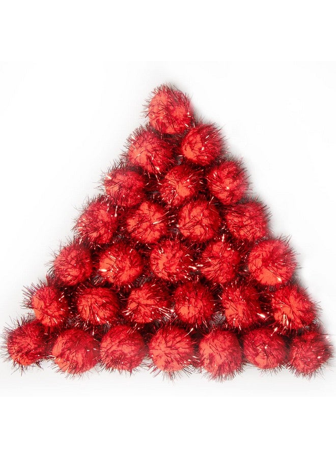 VAPKER 30 Piece 1.5" Red Color Sparkle Balls Cat'S Favorite Toy Tinsel Pom Poms Glitter - Image 1