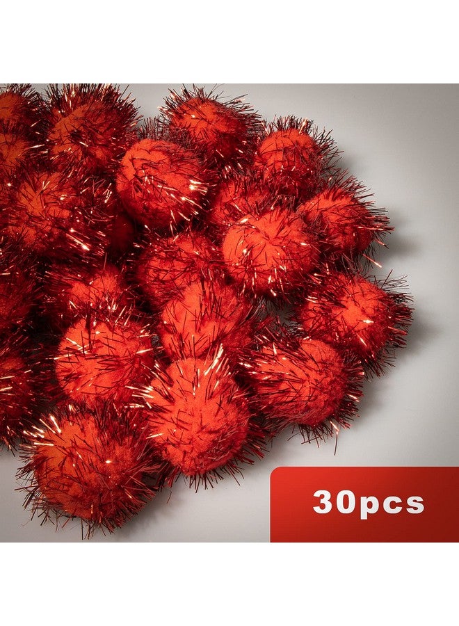 VAPKER 30 Piece 1.5" Red Color Sparkle Balls Cat'S Favorite Toy Tinsel Pom Poms Glitter - Image 2