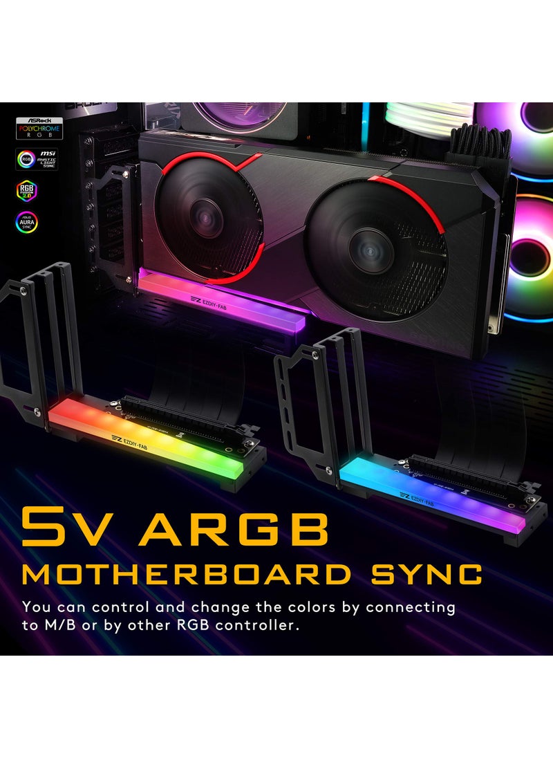 EZDIY-FAB EZDIY-FAB Vertical Graphics Card Holder Bracket with ARGB 5V 3Pin LED,GPU Mount,Video Card VGA Support Kit with PCIE3.0 Riser Cable- Black  - Image 3