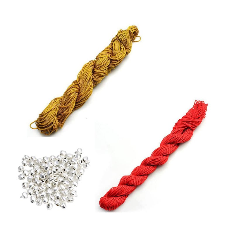 CRAFTS HAVELI Combo of Silver Ghungroo Beading Nylon Cord 30 Mtr Knot Macrame Braided String S_1mm Nylon_Coffee Red