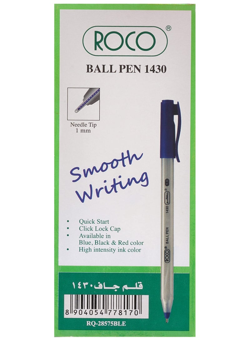 ROCO ROCO Ball Pen 1430 – 10-Pack | 1mm Needle Tip | Smooth Blue Ink | Quick Start & Click Lock Cap – Ideal for Office, School & Daily Writing  - Image 3