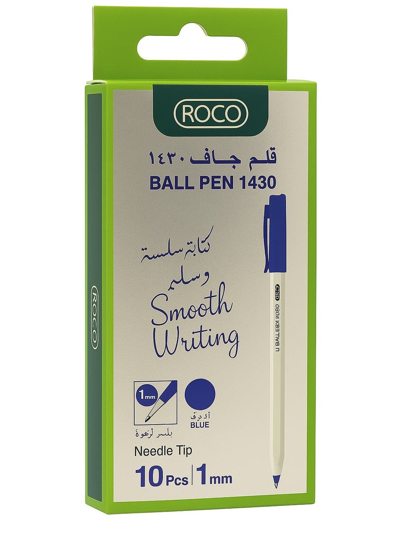 ROCO Ball Pen 1430 – 10-Pack | 1mm Needle Tip | Smooth Blue Ink | Quick Start & Click Lock Cap – Ideal for Office, School & Daily Writing - Image 4