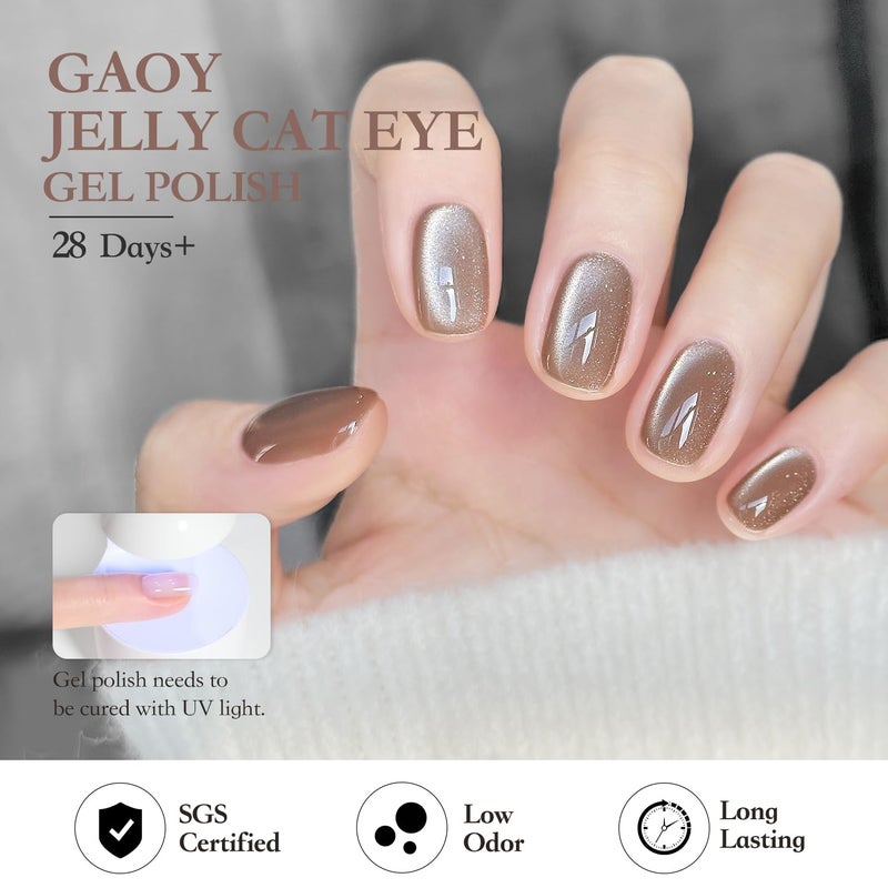 GAOY Forest Sunset Cat Eye Gel Nail Polish Set with Magnet for Holographic Cat Eye, Salon Gel Manicure and Nail Art DIY at Home - Image 5