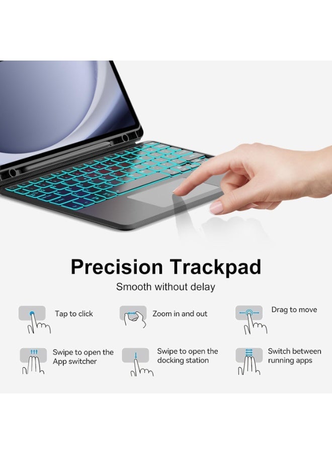 آرترابيت غطاء لوحة مفاتيح باللغة الإنجليزية لجهاز  Galaxy Tab S10 FE+ Plus مقاس 13.1 بوصة طراز 2025، غطاء لوحة مفاتيح مغناطيسي قابل للفصل مزود بتقنية البلوتوث، وإضاءة خلفية بـ 7 ألوان - Image 3