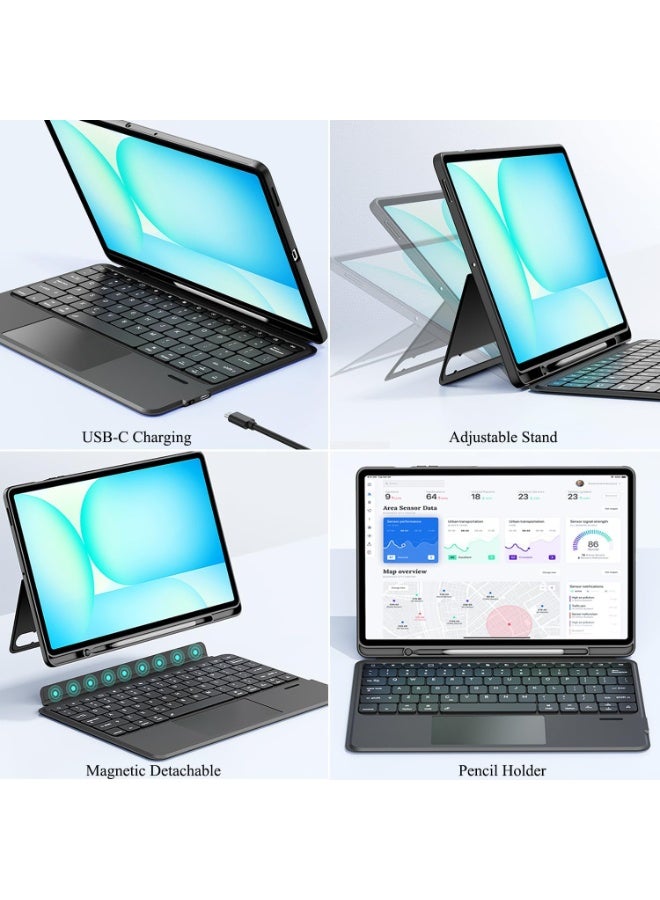 آرترابيت غطاء لوحة مفاتيح باللغة الإنجليزية لجهاز  Galaxy Tab S10 FE+ Plus مقاس 13.1 بوصة طراز 2025، غطاء لوحة مفاتيح مغناطيسي قابل للفصل مزود بتقنية البلوتوث، وإضاءة خلفية بـ 7 ألوان - Image 2