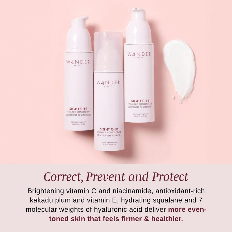 Wander Beauty Sight C-er Vitamin C Concentrate - 20% Vitamin C Cream to Plump, Brighten, & Hydrate Face - Brightening Moisturizer with Vitamin E, Kakadu Plum, Niacinamide, & Hyaluronic Acid - 1.01 oz - Image 2