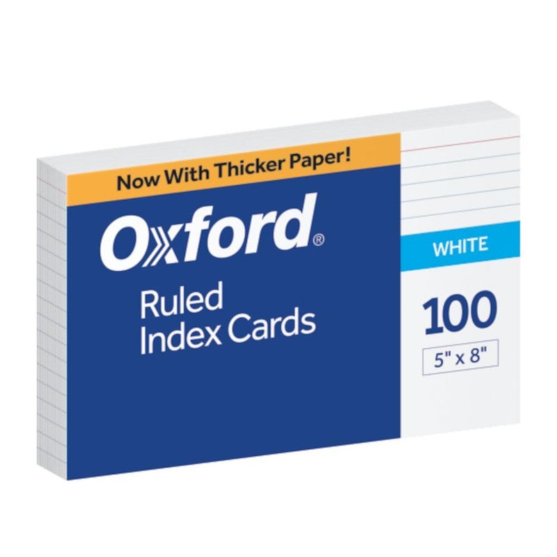 Oxford Ruled Index Cards, 5" x 8", White, 100/Pack (51) - Image 1