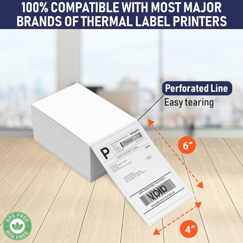 Dasher Products Thermal Shipping Labels 4x6, 1000 Labels/2 Stacks (500 per Stack) Commercial Grade with Permanent Adhesive, Fanfold Direct Thermal Printer Label Compatible with Zebra, Rollo, iDRPT, Polono, MUNBYN - Image 3