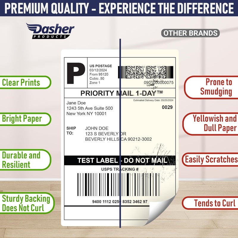 Dasher Products Thermal Shipping Labels 4x6, 1000 Labels/2 Stacks (500 per Stack) Commercial Grade with Permanent Adhesive, Fanfold Direct Thermal Printer Label Compatible with Zebra, Rollo, iDRPT, Polono, MUNBYN - Image 4