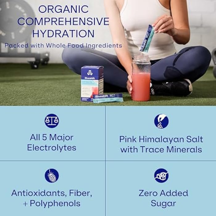 Blueshift Electrolytes - Natural Electrolytes Powder Packets, Organic Hydration Packets, Electrolyte Drink Mix Sticks with No Sugar, Single Serve Pack - Lemon Raspberry Flavor, Powder Sticks (10 Pack) - Image 3