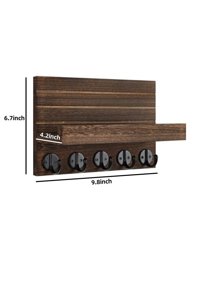 ViveLifDeco - 25x17cm Dark Wood color Key Holder for Wall, Decorative Key and Mail Holder with Shelf Has Large Hooks for Bags, Coats, Umbrella – Paulownia Wood Key Hanger with Mounting Hardware - Image 1