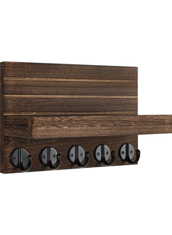 ViveLifDeco - 25x17cm Dark Wood color Key Holder for Wall, Decorative Key and Mail Holder with Shelf Has Large Hooks for Bags, Coats, Umbrella – Paulownia Wood Key Hanger with Mounting Hardware - Image 1