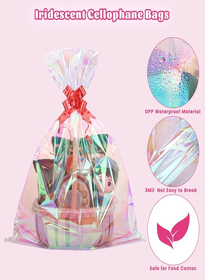 woric Iridescent Cellophane Bags for Gift Baskets 24x30 Inch 3 PCS Easter Large Clear Gift Bags Cellophane Wrap for Easter Basket Stuffers Candy Stuffed Animal Presents Birthday Baby Bridal Shower - Image 3