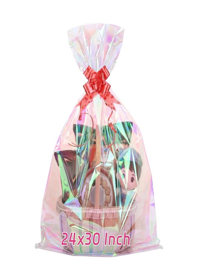 woric Iridescent Cellophane Bags for Gift Baskets 24x30 Inch 3 PCS Easter Large Clear Gift Bags Cellophane Wrap for Easter Basket Stuffers Candy Stuffed Animal Presents Birthday Baby Bridal Shower - Image 1