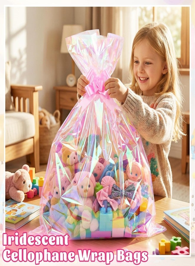woric Iridescent Cellophane Bags for Gift Baskets 24x30 Inch 3 PCS Easter Large Clear Gift Bags Cellophane Wrap for Easter Basket Stuffers Candy Stuffed Animal Presents Birthday Baby Bridal Shower - Image 5