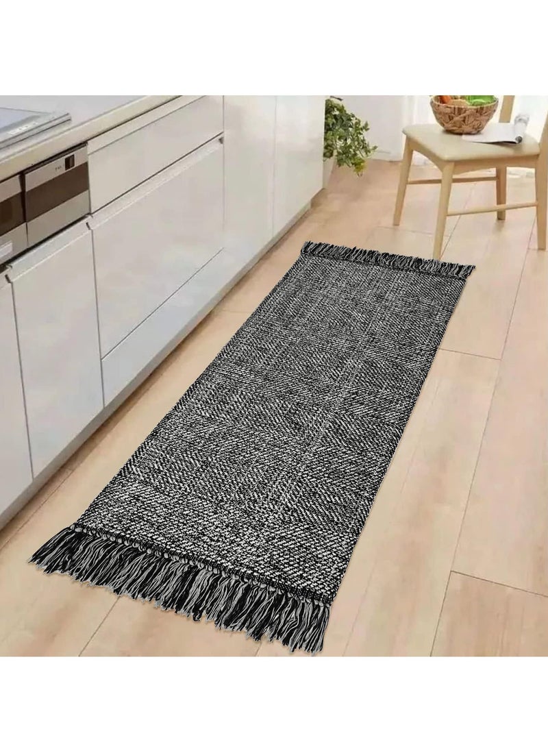 TDAO - Tassel Woven Cotton Floor Rug Carpet, Soft Washable Kitchen Anti-slip Runner Rugs, Contemporary Modern Laundry Room Anti-slip Rugs, Bedroom Mat, Front of Sofa Soft Rug 60CM x 180CM/23.62" x 70.87" - Image 1