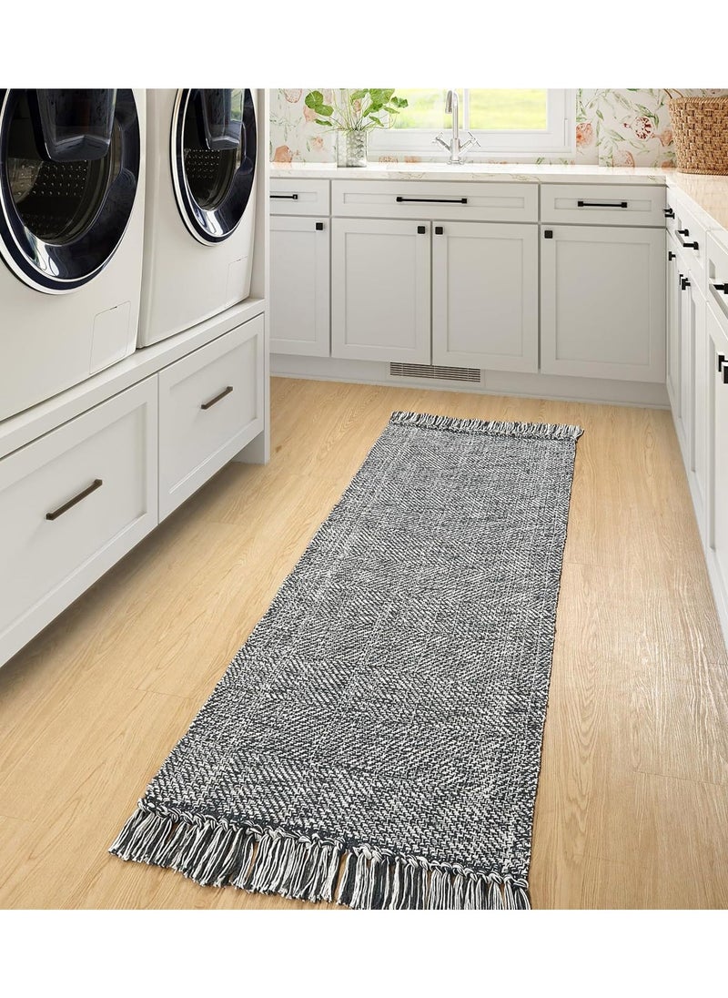 TDAO - Tassel Woven Cotton Floor Rug Carpet, Soft Washable Kitchen Anti-slip Runner Rugs, Contemporary Modern Laundry Room Anti-slip Rugs, Bedroom Mat, Front of Sofa Soft Rug 60CM x 180CM/23.62" x 70.87" - Image 1