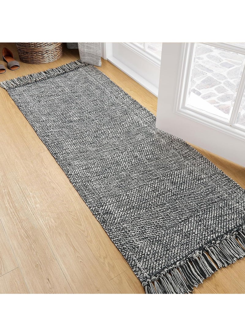 TDAO - Tassel Woven Cotton Floor Rug Carpet, Soft Washable Kitchen Anti-slip Runner Rugs, Contemporary Modern Laundry Room Anti-slip Rugs, Bedroom Mat, Front of Sofa Soft Rug 60CM x 180CM/23.62" x 70.87" - Image 1