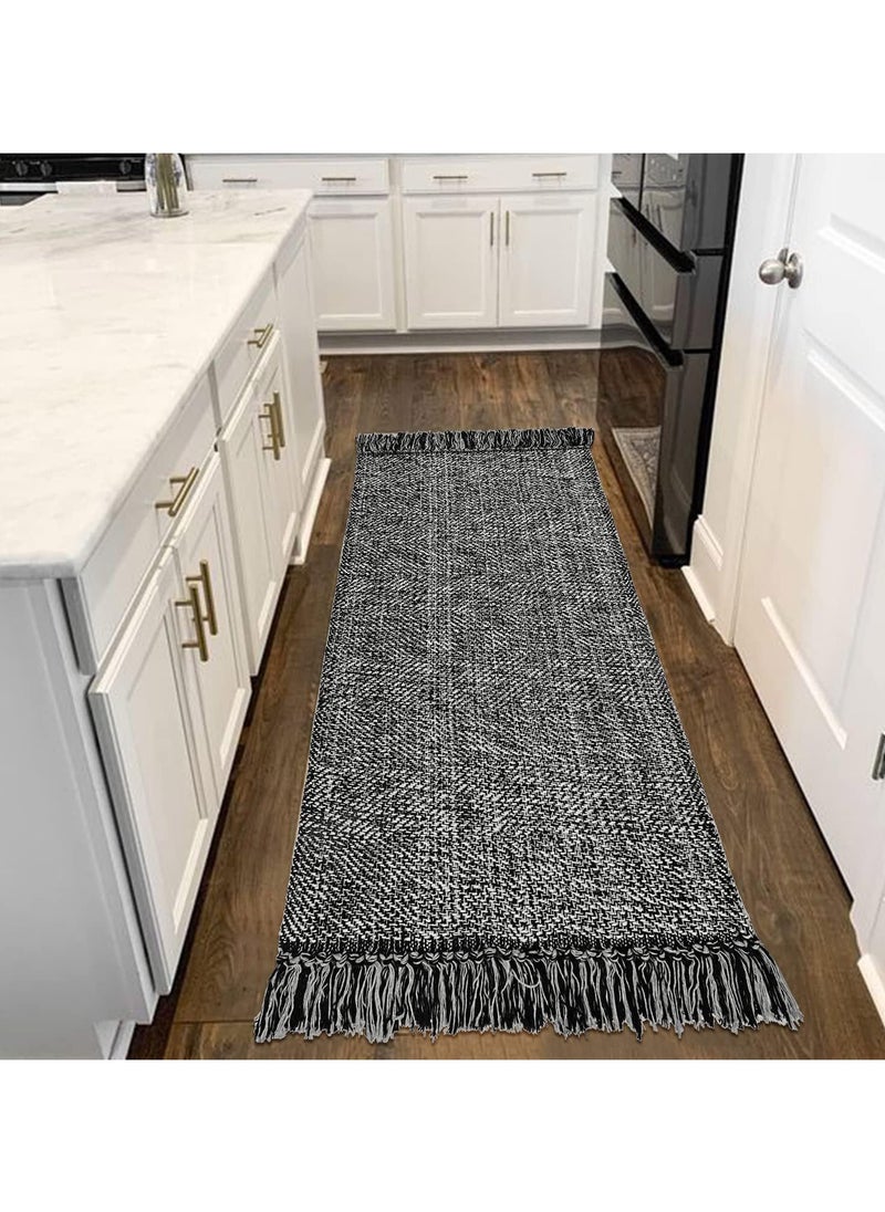 TDAO - Tassel Woven Cotton Floor Rug Carpet, Soft Washable Kitchen Anti-slip Runner Rugs, Contemporary Modern Laundry Room Anti-slip Rugs, Bedroom Mat, Front of Sofa Soft Rug 60CM x 180CM/23.62" x 70.87" - Image 1
