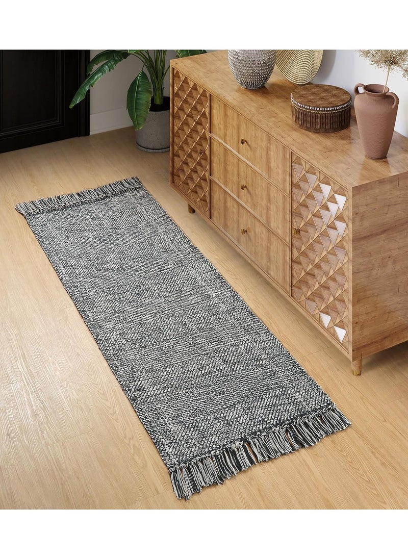 TDAO - Tassel Woven Cotton Floor Rug Carpet, Soft Washable Kitchen Anti-slip Runner Rugs, Contemporary Modern Laundry Room Anti-slip Rugs, Bedroom Mat, Front of Sofa Soft Rug 60CM x 180CM/23.62" x 70.87" - Image 1