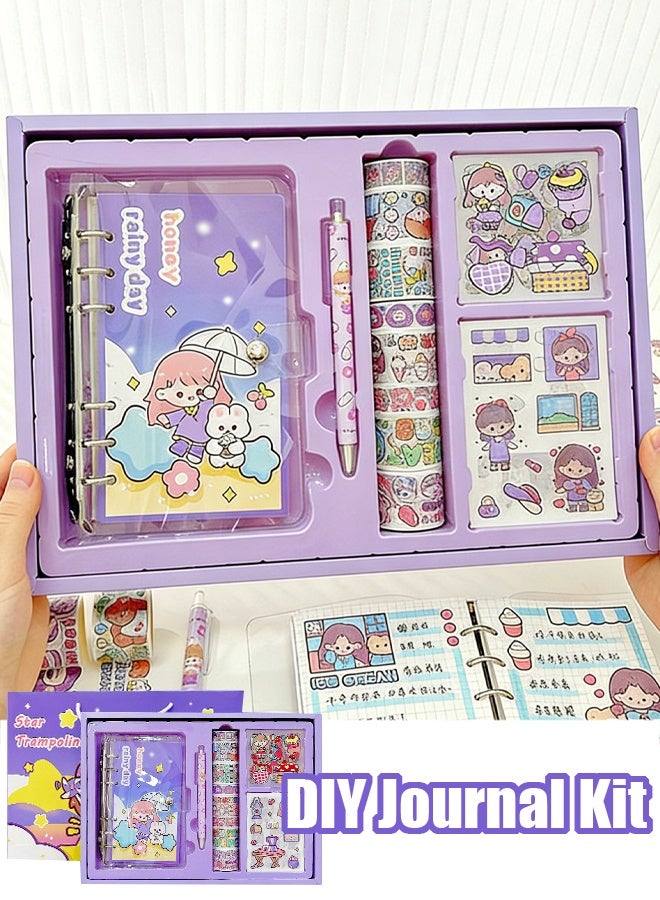 تابيت مجموعة ملصقات تزيين دفتر اليوميات للأطفال، ملصقات يومية بتصميم حيوانات، ملصقات جميلة لتزيين دفتر اليوميات وزجاجة الماء، ملصقات يمكنك صنعها بنفسك (بنفسجي) - Image 1