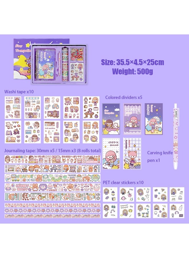 تابيت مجموعة ملصقات تزيين دفتر اليوميات للأطفال، ملصقات يومية بتصميم حيوانات، ملصقات جميلة لتزيين دفتر اليوميات وزجاجة الماء، ملصقات يمكنك صنعها بنفسك (بنفسجي) - Image 2