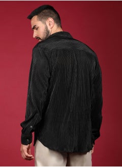 Campus Sutra Men's Midnight Black Pleat-Creased Shirt  - Image 4