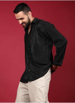 Campus Sutra Men's Midnight Black Pleat-Creased Shirt  - Image 3