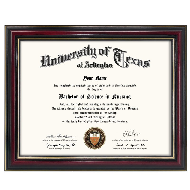 GraduationMall 8.5x11 Certificate Diploma Frame Solid Wood & UV Protection Acrylic Glossy Cherry Finish with Gold Trim - Image 1