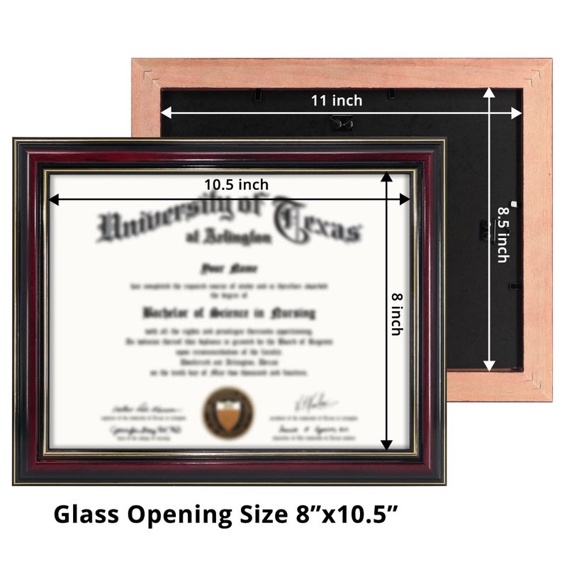 GraduationMall 8.5x11 Certificate Diploma Frame Solid Wood & UV Protection Acrylic Glossy Cherry Finish with Gold Trim - Image 5