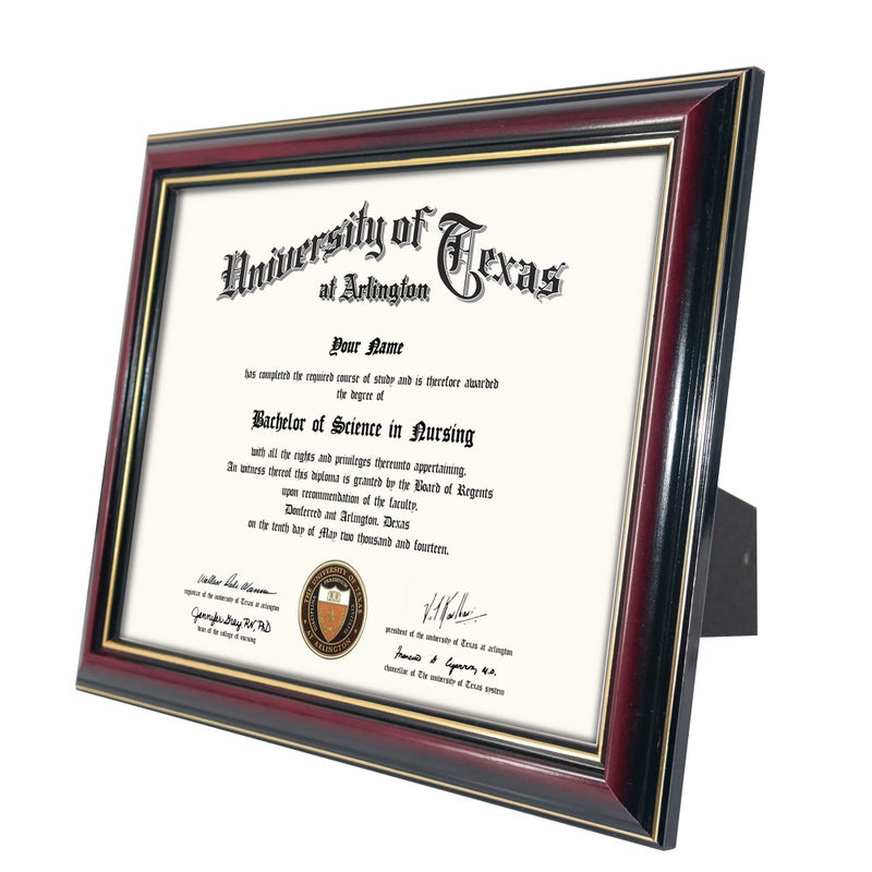 GraduationMall 8.5x11 Certificate Diploma Frame Solid Wood & UV Protection Acrylic Glossy Cherry Finish with Gold Trim - Image 3