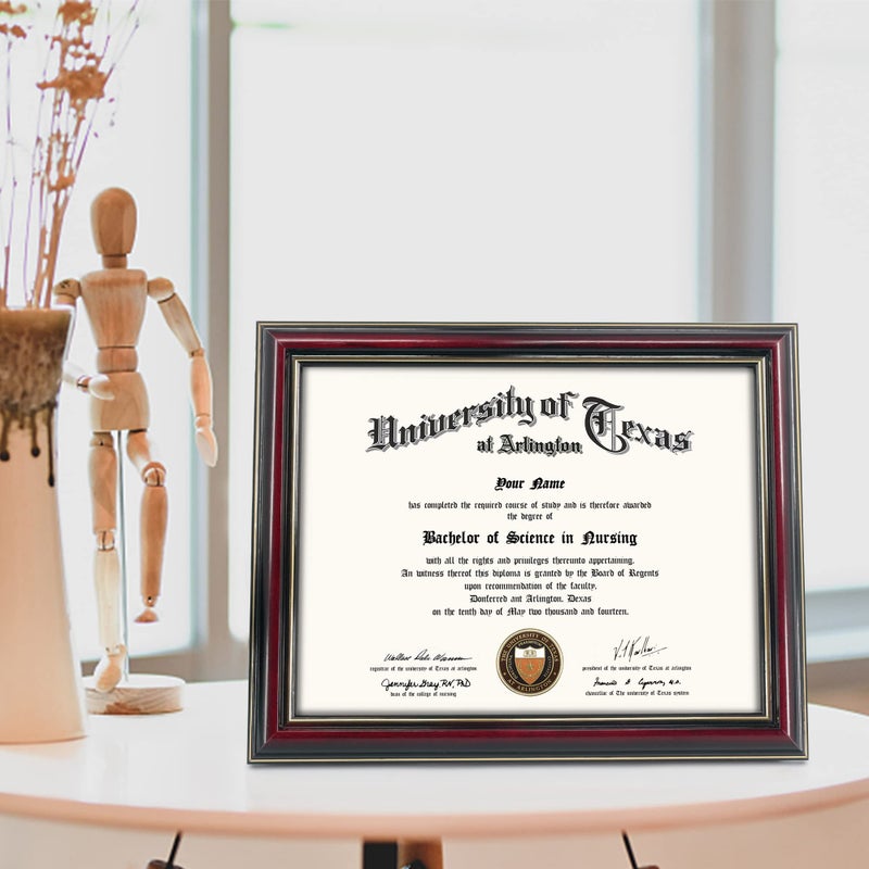 GraduationMall 8.5x11 Certificate Diploma Frame Solid Wood & UV Protection Acrylic Glossy Cherry Finish with Gold Trim - Image 2