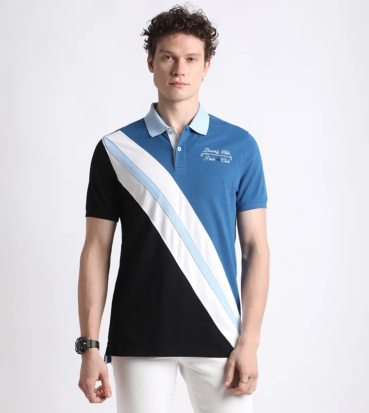 BEVERLY HILLS POLO CLUB Color Block Short Sleeves Polo T-Shirt