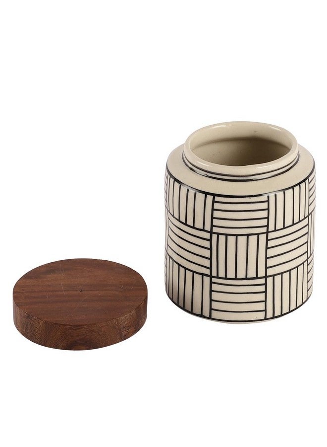 Miah Decor Ceramic Jars For Kitchen Storage With Wooden Lid Handpainted Line Design Tea Coffee Sugar Pickle Spices Stoneware Canister Food Storage Jar Box With Airtight Silicone Seal-Pack Of 1-780 Ml - Image 5